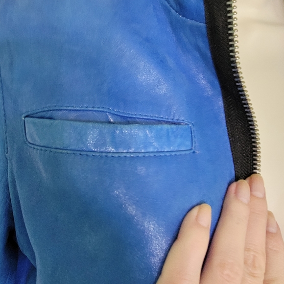 Royal Underground Royal Blue Leather Jacket sz small sz 6 8 - Picture 9 of 16